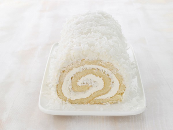 Coconut roulade with rum buttercream
