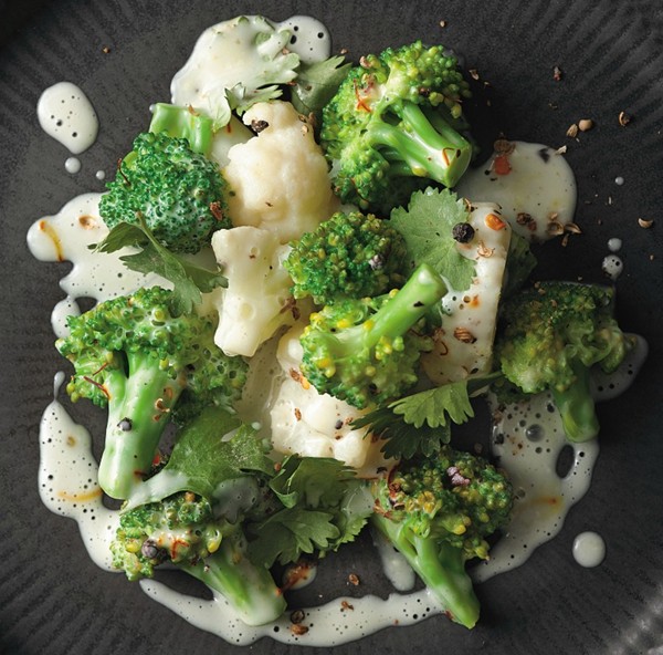 Coconut-saffron cauliflower and broccoli