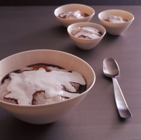 Coconut sago with dark palm syrup