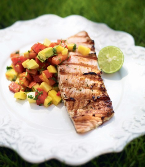 Coconut salmon with passion island salsa