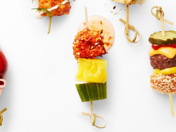 Coconut-sesame fried chicken skewers