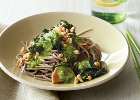 Coconut soba noodles with ginger kale
