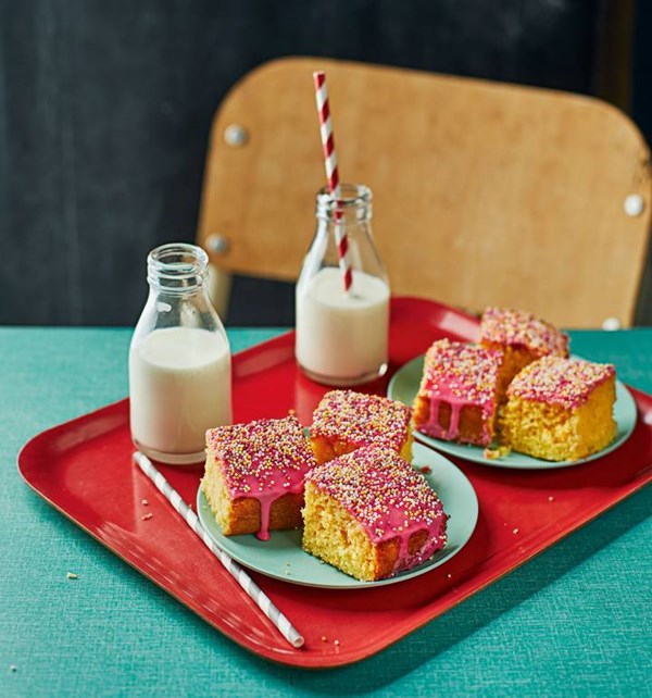 Coconut sponge with raspberry icing