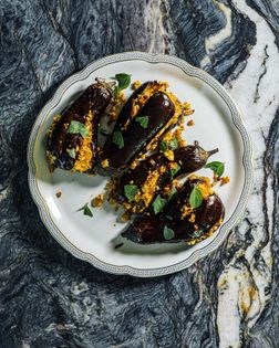 Coconut-stuffed baby eggplants