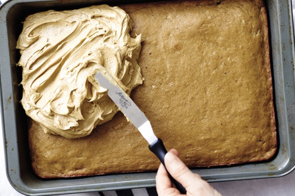 Coconut sugar banana sheet cake with caramelized coconut sugar frosting