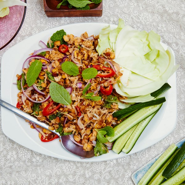 Coconut tempeh larb