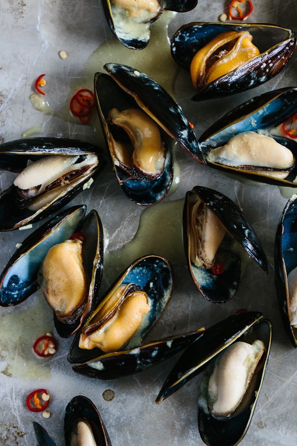 Coconut Thai green curry mussels