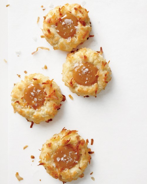 Coconut thumbprint cookies with salted caramel