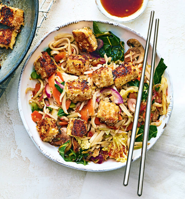 Coconut tofu stir-fry and noodles