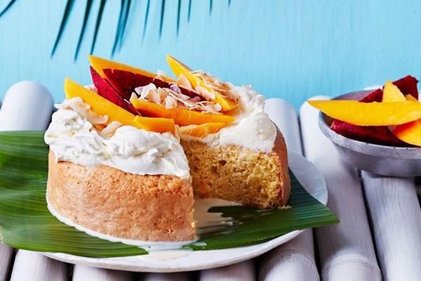 Coconut tres leches cake with tropical salsa