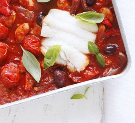 Cod & tomato tray bake