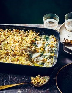 Cod and popcorn gratin