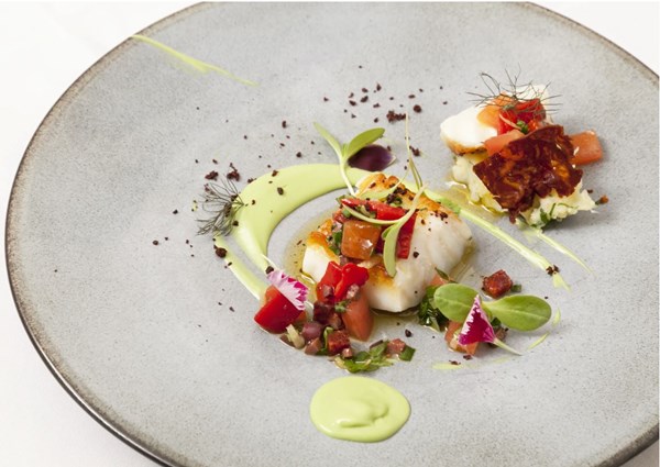 Cod, avocado & chorizo [Agnar Sverrisson]