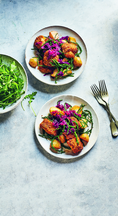 Cod bites with lemon and samphire