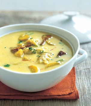 Cod chowder with saffron and fingerling potatoes