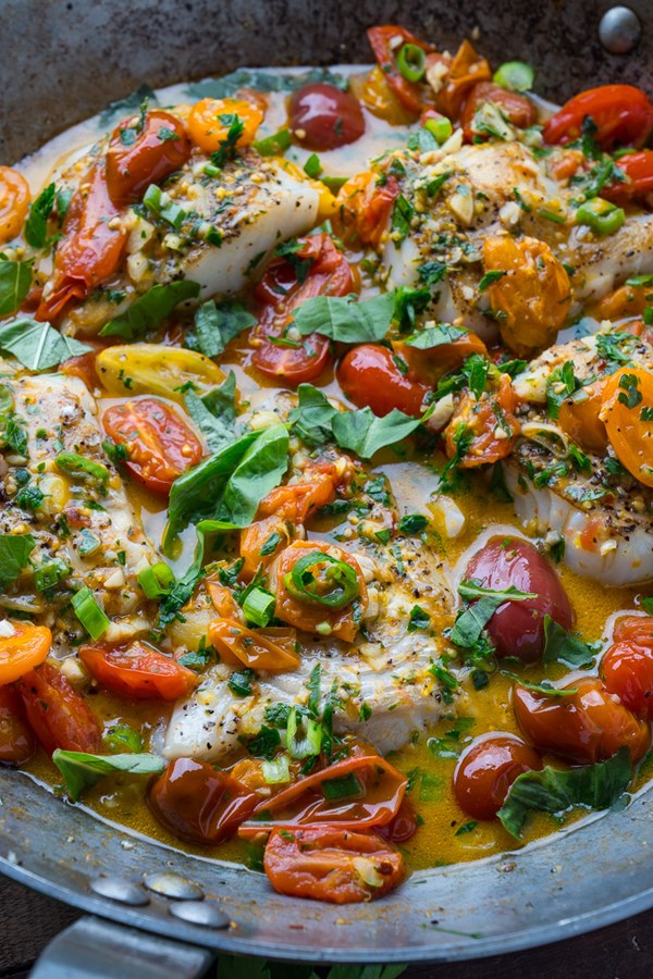 Cod in a tomato lemon butter sauce