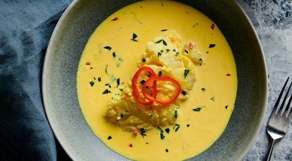Cod in saffron cream sauce [Brad Mahlof]