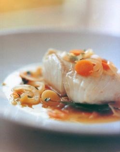 Cod poached in a tarragon broth