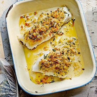 Cod with a crab and herb crust