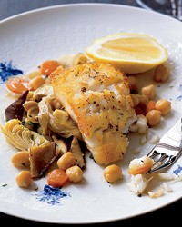 Cod with artichokes and chickpeas