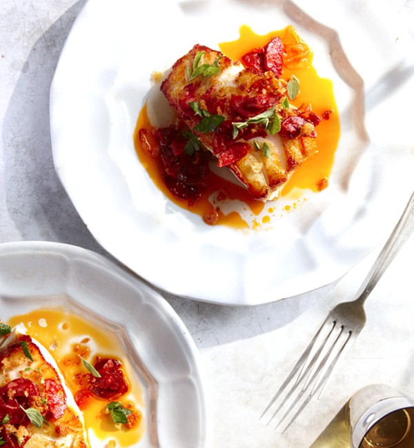 Cod with chorizo and breadcrumbs