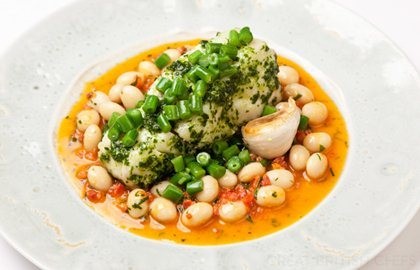 Cod with chorizo and white beans