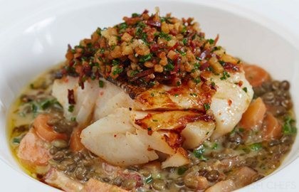 Cod with lentils