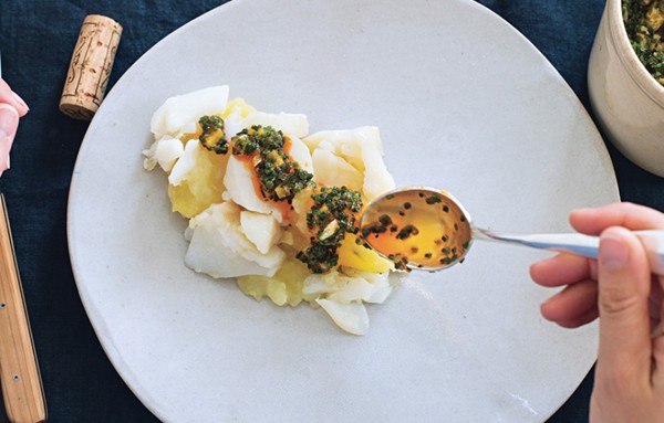 Cod with potatoes and preserved lemon relish