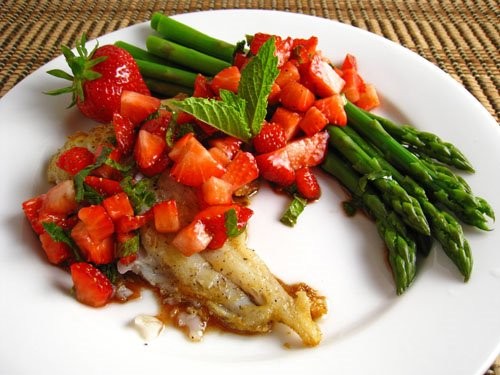 Cod with strawberry salsa