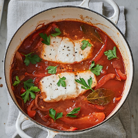 Cod with sweet & sour pepper stew