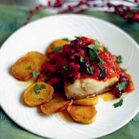 Cod with tomato sauce and black olives