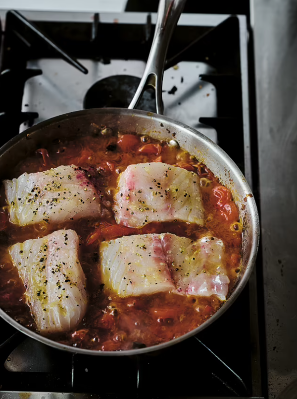 Cod with tomatoes and peppers