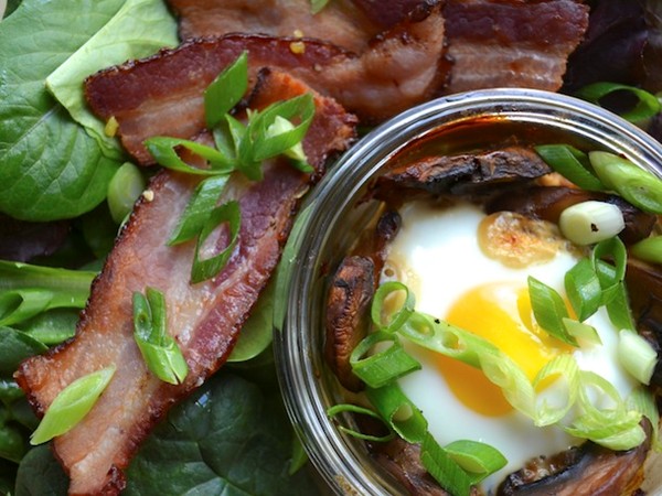 Coddled eggs with Marmite mushrooms
