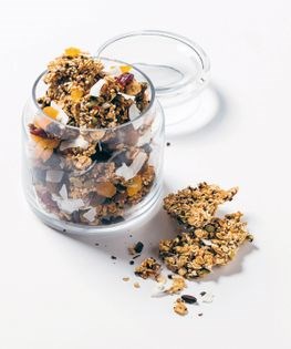 Coffee + cacao maple granola clusters