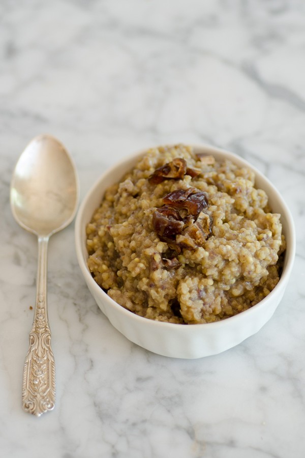 Coffee, almond, and date millet pudding