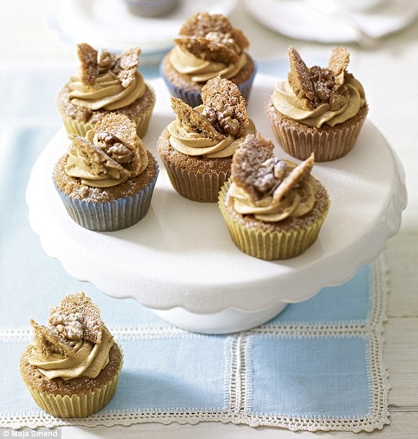Coffee and walnut butterfly cakes