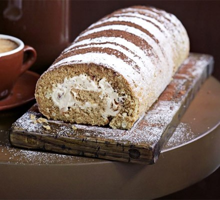 Coffee and walnut Swiss roll
