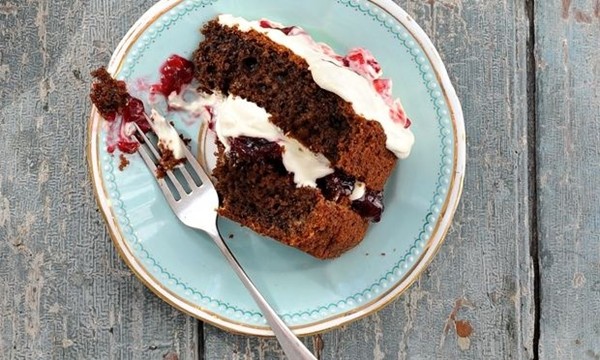 Coffee, cherry and cardamom cake