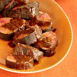 Coffee-crusted beef tenderloin with ancho chile sauce