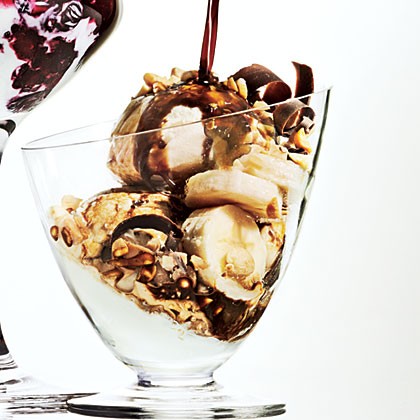 Coffee-drenched ice cream with banana and nuts
