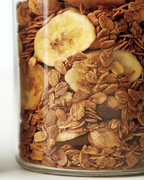 Coffee, hazelnut, and banana granola