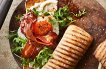 Coffee maple bacon, rocket & fried egg panini