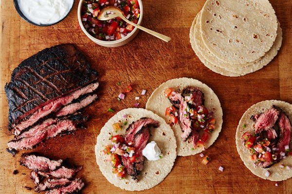 Coffee-marinated flank fajitas with pico de gallo