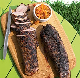 Coffee-rubbed pork tenderloin with watermelon rind relish