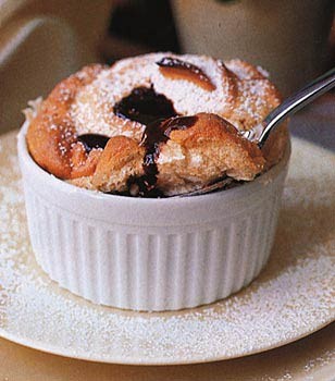 Coffee soufflés with mocha sauce