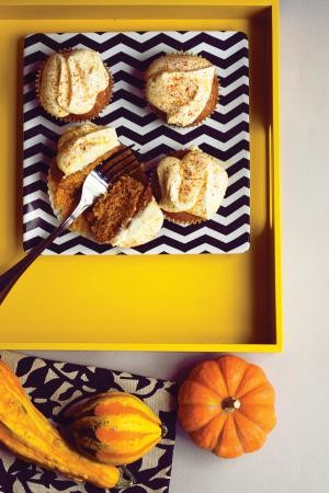 Coffee-toffee pumpkin cupcakes