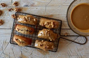 Coffee, walnut and brown butter financiers with espresso glaze