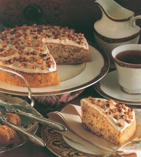 Coffee walnut frosted cake