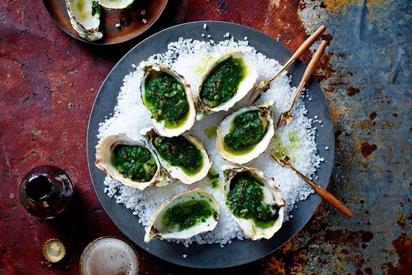 Coffin Bay oysters Florentine with guanciale