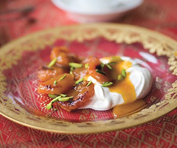 Cognac-glazed dried apricots with cinnamon-spiced yogurt